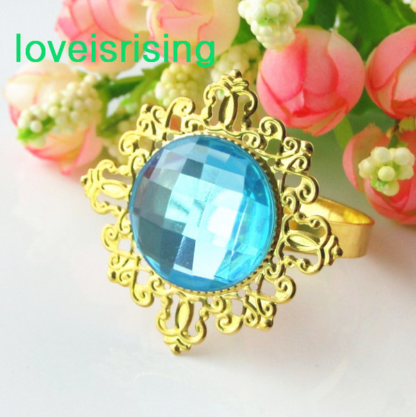 Lowest Price--100pcs Aqua Blue Gold Plated Vintage Style Napkin Rings Wedding Bridal Shower Napkin holder-- Free Shipping