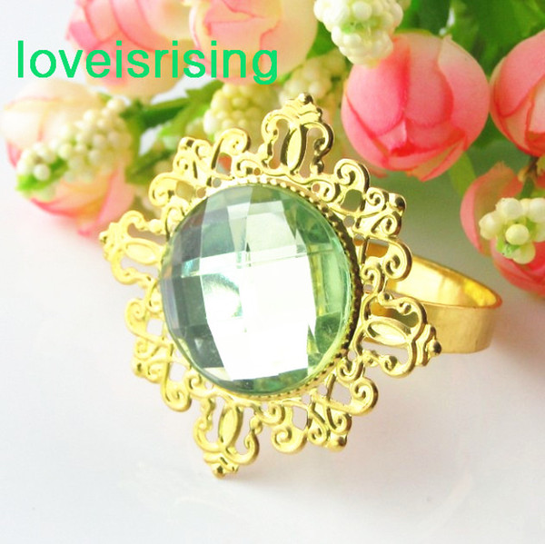 Lowest Price--100pcs Light Green Gold Plated Vintage Style Napkin Rings Wedding Bridal Shower Napkin holder-- Free Shipping