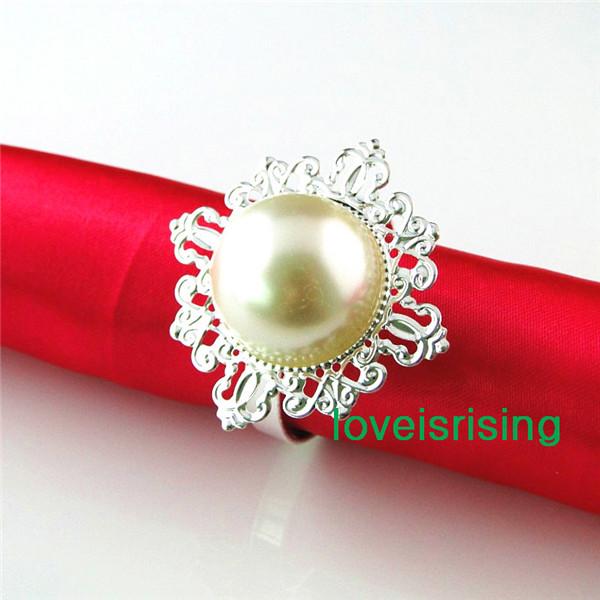 Lowest Price--100% High Quality 50pcs Ivory Pearl Vintage Style Napkin Rings Wedding Bridal Shower Napkin holder-- Free Shipping