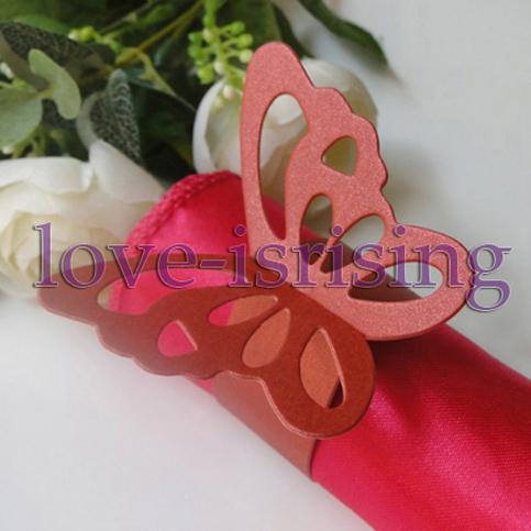 High Quality-Free Shipping-50pcs Red Color Vintage Style Paper Butterfly Napkin Rings Wedding Bridal Shower Napkin holder