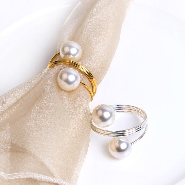 Wedding Pearl Napkin Ring Napkins Holder Napkins Rings Pearls with Gold Silver Ring for Table Decoration