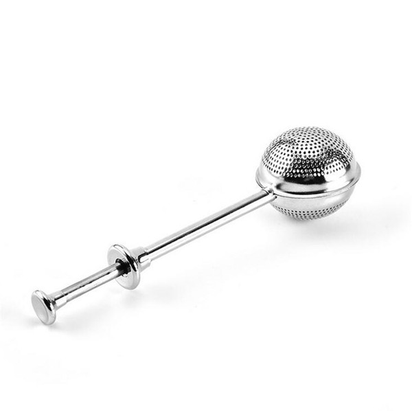 New Tea Infuser Stainless Steel Teapot Tea Strainer Ball Shape Push Style Tea Infuser Mesh Filter Reusable Metal Tool Accessories Epacket