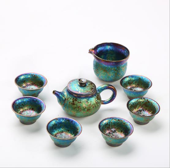 Jianzhuan Tianmu seven-colour peacock glazed tea set personalized ceramic tea set