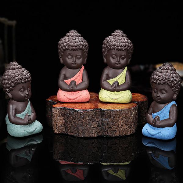 Ceramic Little Monk Figurine Home Decor Buddha Statue Figures Ornament for Car Living Room Teahouse Best Price