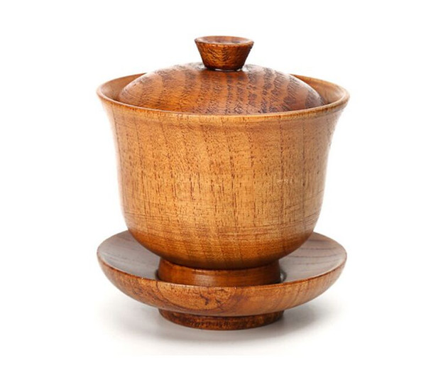 Natural Wood Cup Wooden Tea Cups Classic Tool For Kung Fu Tea Set Cup+Saucer+Cover Best Gift