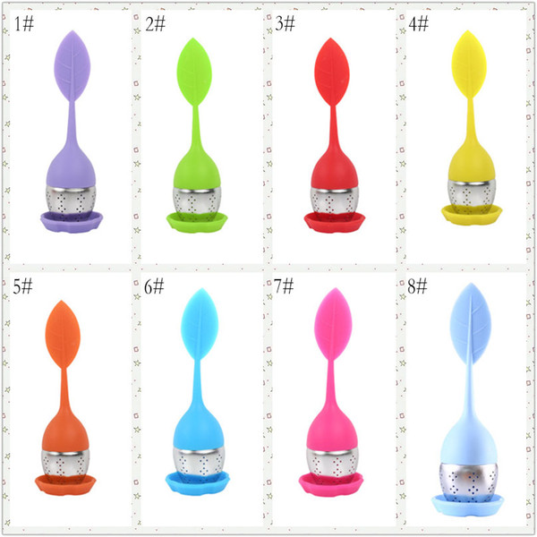 8 Colors New Silicone Stainless Steel Cute Leaf Tea Strainer Herbal Spice Tea Filter leakage