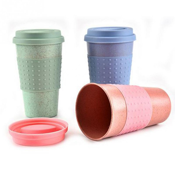 New Wheat Straw Plastic Coffee Cups Travel Coffee Mug With Lid Travel Easy Go Cup Portable for Outdoor Camping Hiking Picnic