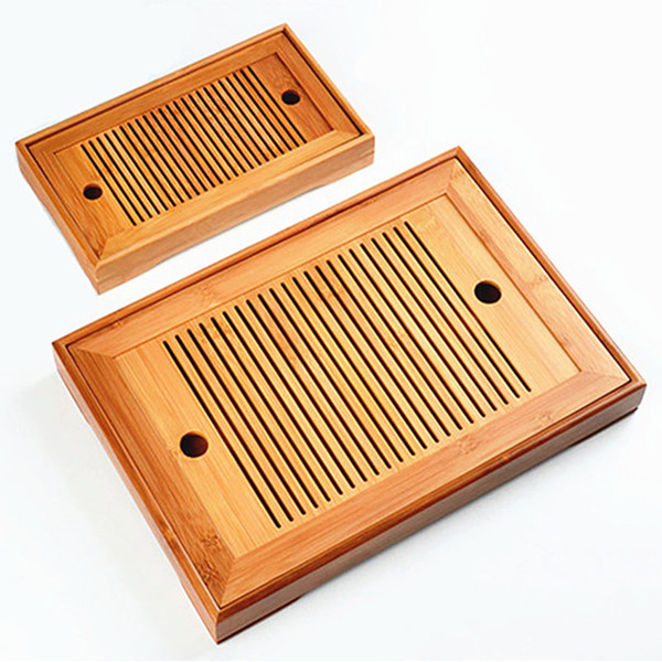 Hot Sale 2 Size Kung Fu Tea Set Natural Wood Bamboo Tea Tray Rectangular Traditional Bamboo Puer Chahai Tea Table