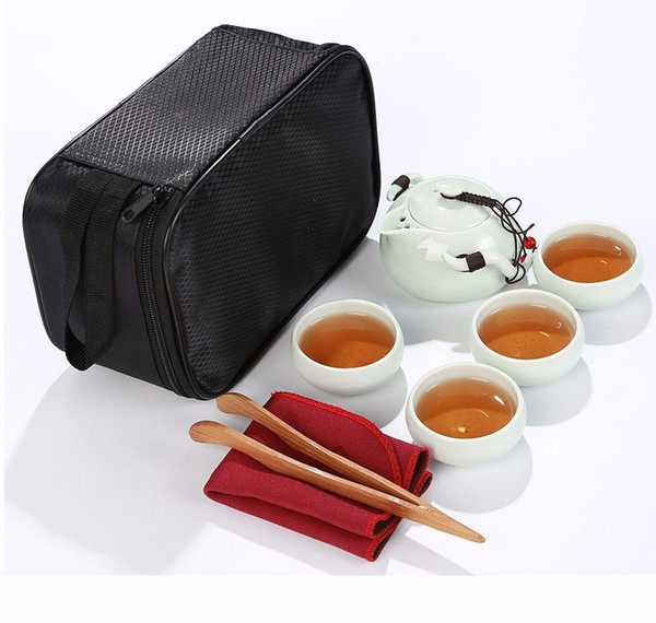 Chinese Travel Kung Fu Tea Set Ceramic Portable Teapot Porcelain Gaiwan Tea Cups of Ceremony Tea Pot With Travel Bag