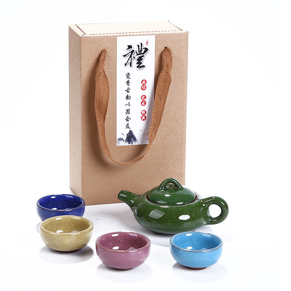 Exquisite carton packaging Tea Set 1pot 4cups,Ceramic Crack glaze Tea Sets,TeaCup,ChineseTravel Teapot, Drinkware Coffee&Tea Set