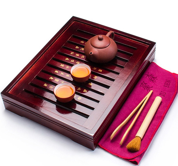 Chinese Tea Tray & Purple Clay Teapot & 2 Cups Ceramic TeaTool Tea Ceremony China Kung Fu Tea Set A031