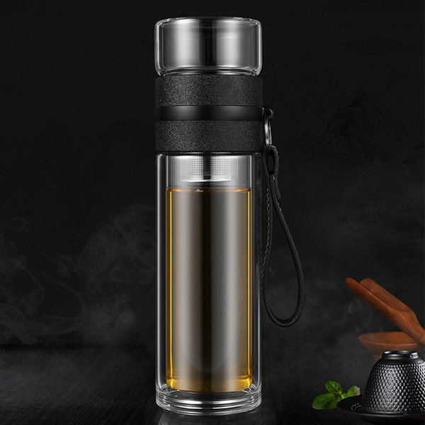 Vehicle-mounted heat preservation double-layer glass portable cup with Warehous Separation of tea and water