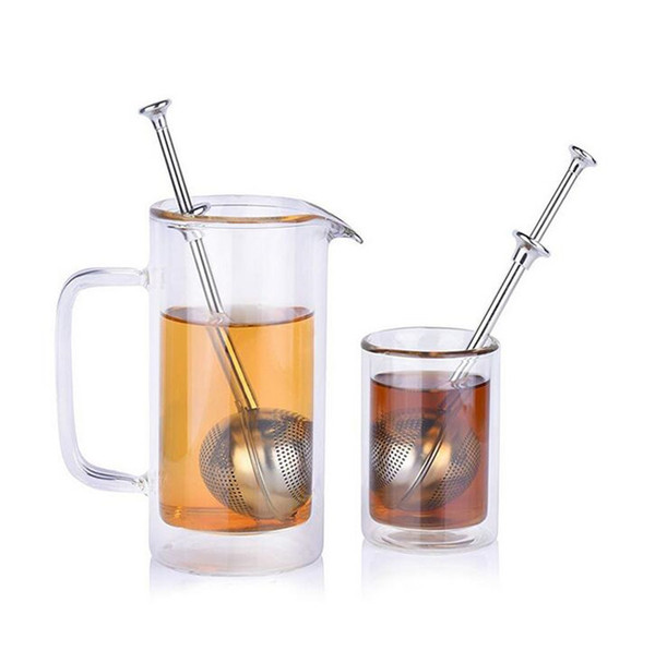 New Tea Infuser Stainless Steel Teapot Tea Strainer Ball Shape Push Style Tea Infuser Mesh Filter Reusable Metal Tool Accessories