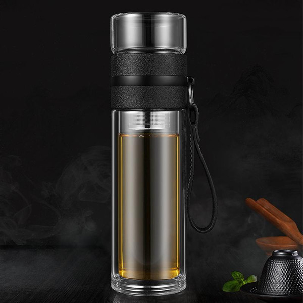 Travel Vehicle-mounted heat preservation double-layer glass portable cup Separation of tea and water good