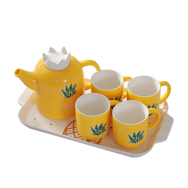 High quality Pineapple cactus porcelain Tea set 1 Pot 4 Mugs,coffee pot tea set Drinkware Super Beauty Coffee Mug Cup Teapot