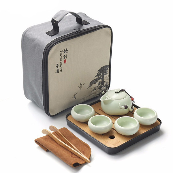 Chinese Travel Kung Fu Tea Set Ceramic Portable Teapot Porcelain Teaset Gaiwan Tea Cups of Tea Ceremony With Travel Bag