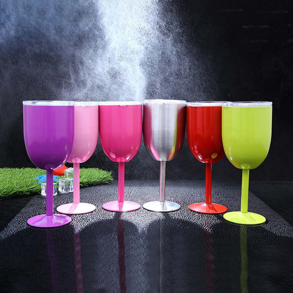 10oz Vacuum Stainless Steel Cocktail Glass Wine Creative Winecup Durable Glass Goblet with Lid Drinking Wine Glass Goblets 300ml