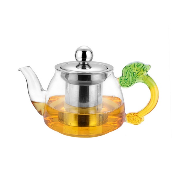 350ml green Handmade Teapot With Filter Heat Resistant Glass Tea Pot Infuser Stainless Steel Kettle Wholesale Tea Pots Drinkware