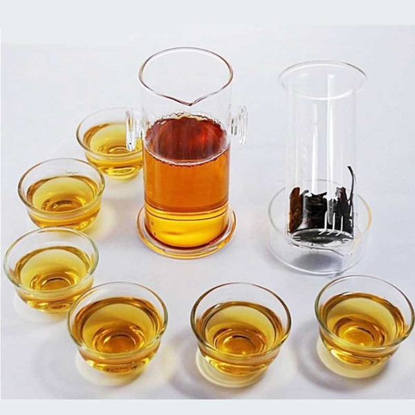 Creative 200ml Heat-resistant Chinease Kung Fu Tea Set 7 Pieces Set Tea Pot and Tea Cups Transparent Glass Teapot