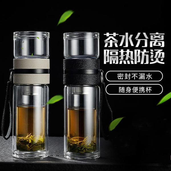 Vehicle-mounted heat preservation double-layer glass portable tea cup