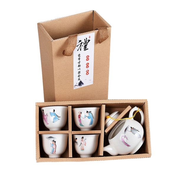 Exquisite Hand Painted Ceramic Tea set 1pot 4cup Kung Fu Tea Cup,Travel Tea Pot Chinese Porcelain Teacup Set Drinkware