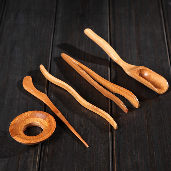 5Pcs/lot Tea Ceremony Utensils Set Bamboo Teaspoons tea Needle Tea Tweezer Clip Strainer Tong Tube Wooden Teaware