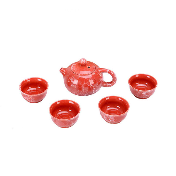 Smart Marble Texture Kong Fu Tea Set Traditional Chinese Ceramic Teaware with 1 Tea Pot 4 Tea Cups Red Blue Green Wedding Gifts