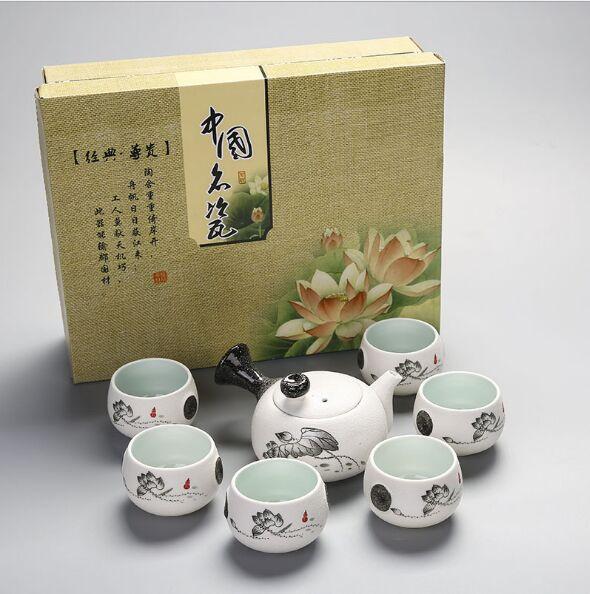 tea set Snowflake glazed kungfu tea set 7 head pot ceramic gift tea set gift box packaging