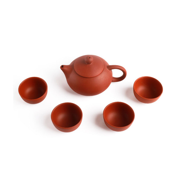 Natural Purple Clay Tea Set with 1 Teapot 4 Teacups Handmade Purple Sand Chinese Kong Fu Teaware Authentic Yixing Tea Gifts