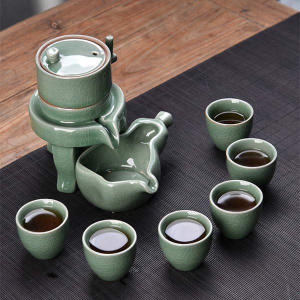 New design Semi-automatic Kung Fu Tea Set,6 tea cups and 1 tea pot,Exquisite ceramic drinkware