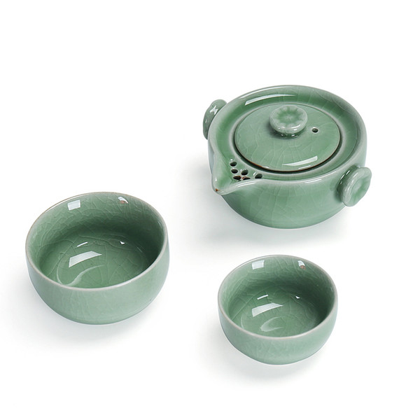 Top ceramic brother kiln Travel tea set include 1 Tea pot 2 Tea cups,Beautiful and easy teapot kettle,Portable kung fu teaset