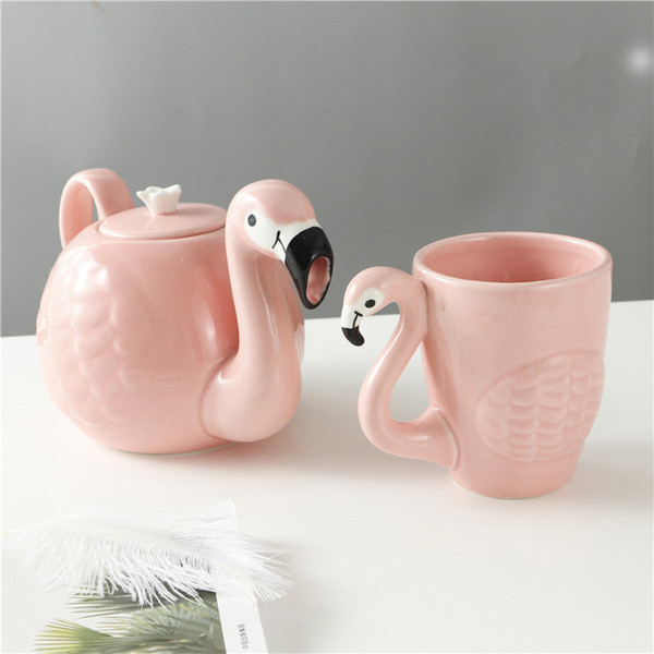 Exquisite 3D Flamingos Pot cup Sets,Super Beauty Coffee Mugs Cup Teapot Girl Birthday Gift,coffee pot tea set Christmas Gift