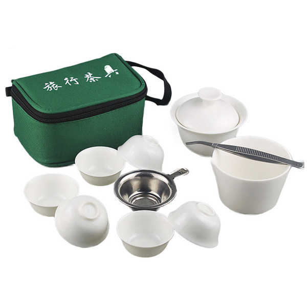 Portable Travel Tea Set,Chinese Portable Ceramic Bone China teaset Gaiwan Teacup Porcelain Tea Cup The KungFu Outdoor Teapot Set