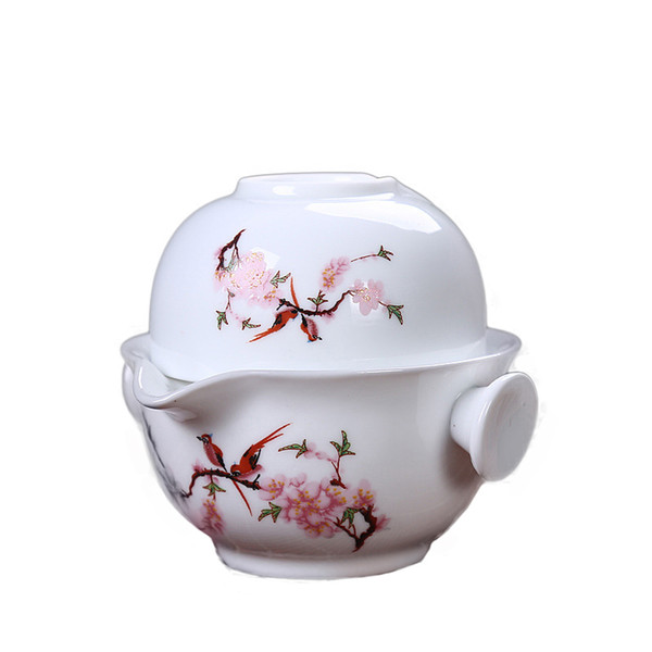 Portable Ceramics Kung Fu Tea set Include 1 Pot 1 Cup, High quality elegant gaiwan,Beautiful and easy teapot kettle.Coffee Cup