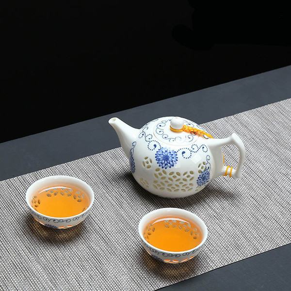 High quality Dehua blue-and-white ceramic tea set,1pot 2cup exquisite kettles tea cup porcelain china kung fu tea set drinkware