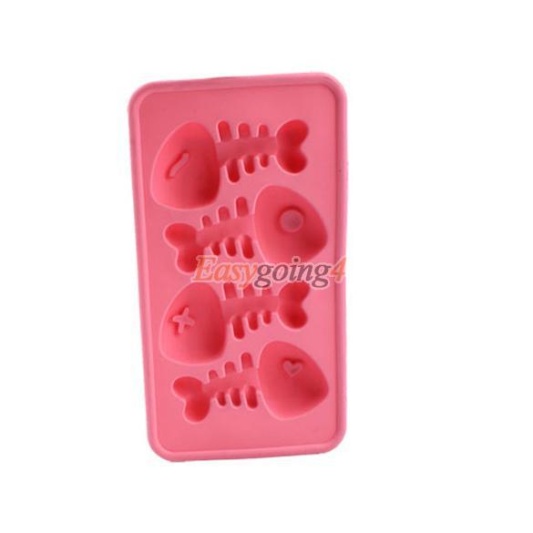 EA14 Silicone Fish Bone Shaped Ice Cube Trays Mold Maker N