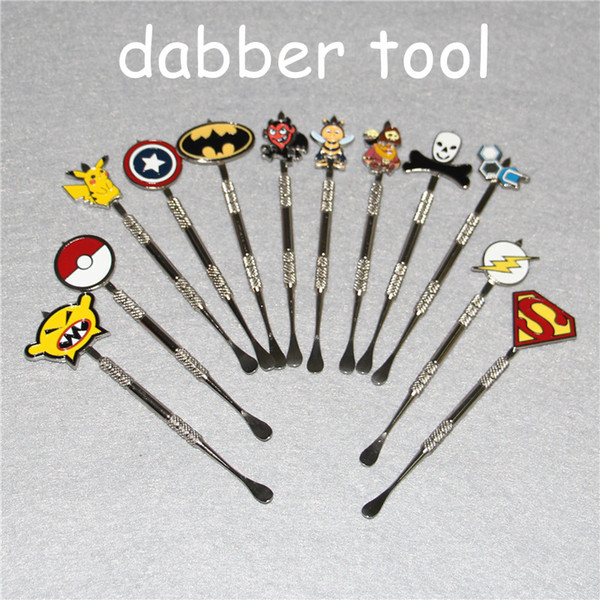 12colors Wax Dabber tool with fashion deign stickers Pokeball,Batman,Captain,superhero,Flash and Skull wax Dab tool 120mm Jars Tool