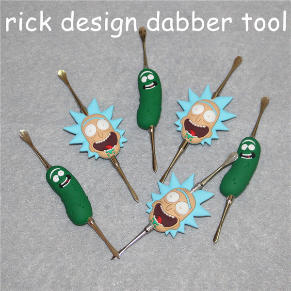 Hot Sale Wax Dabber tool with Rick Design stickers wax jar dab tool 120mm dabber wax tools cleaning tools free DHL