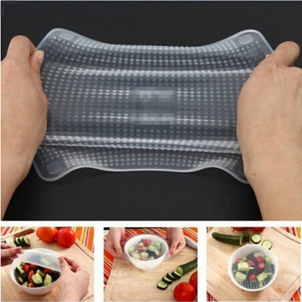 4pcs(3size)/set Silicone Food Wraps Seal Cover Multifunctional Stretch Food Fresh Keeping Saran Wrap Kitchen Tools