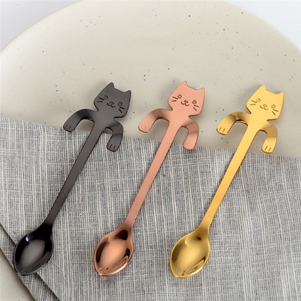 5pcs Creative Stainless Steel Cartoon Cat Hand Coffee Tea Spoon Ice Cream Dessert Handle Hanging Spoons Tableware Kitchen Tools