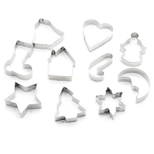 10pcs/set Stainless Steel Cookie Cutter Christmas Star Heart Tree Sock Shape Mold Christmas Series Biscuit Cutters