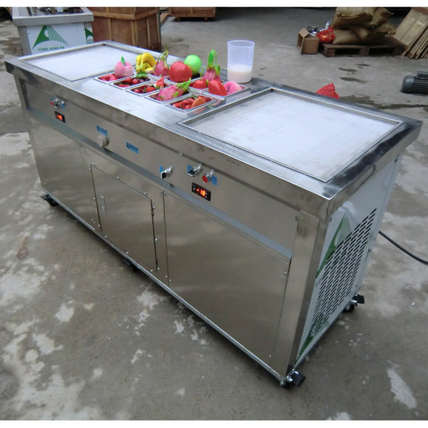 US WH deliver to door double Square pans with 10 small freezer street food equipment fried ice cream roll machine roll ice cream machine