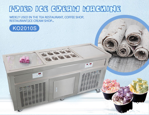 US WH deliver to door 2 square pans with 10 buckets fast food equipment fried ice cream roll machine roll ice cream machine with refrigerant