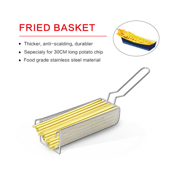 ITOP Stainless Steel Fried Basket For 30CM Long Potato Chip Squeezers Commercial Long Fried Potato Chip Container