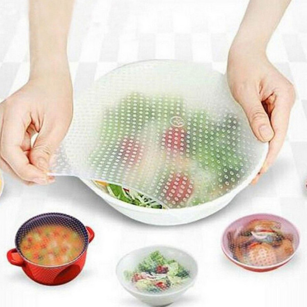 Reusable Bowl Covers Silicone Food Stretch Lids Environmental Keep Food Fresh Kitchen Tool Food Storage Wraps Cover 4 pcs