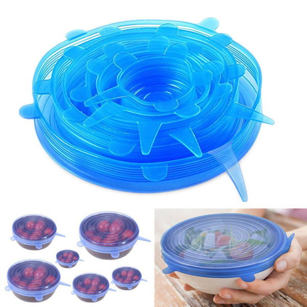 6Pcs/Set 4 Color Silicone Stretch Suction Pot Lids Food Grade Fresh Keeping Wrap Seal Lid Pan Cover Kitchen Accessories B