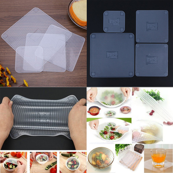 2018 4pcs Food Fresh Keeping Saran Wrap Kitchen Tools Reusable Silicone Food Wraps Seal Vacuum Cover Stretch Lid Kitchen Accessories