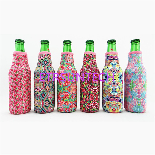 Wholesale Blanks Lilly Bottle Wrap Neoprene Beer Cooler Crown Jewel Coral Flamingo Rose Mucho Printing Can Cover LX0332