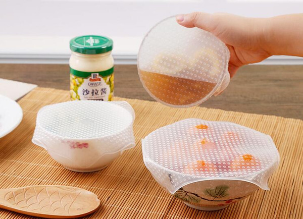 Hot sell 4pcs/set Food Silicone Stretch Lid Reusable Silicone Cling Film Bowl Cover And Wraps Seal Vacuum Cover Lid Kitchen Tools