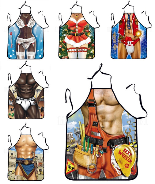 Creative Aprons Novelty Funny Sexy Men Women Printed Joke Aprons Kitchen Muscle Christmas BBQ Camping Tool mk462